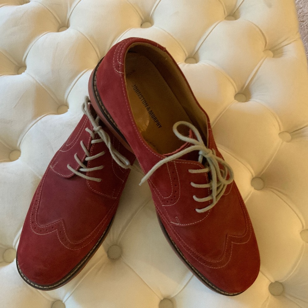 Men’s’ Red Suede/Red Sole Brogues, with grey contrasting stitching